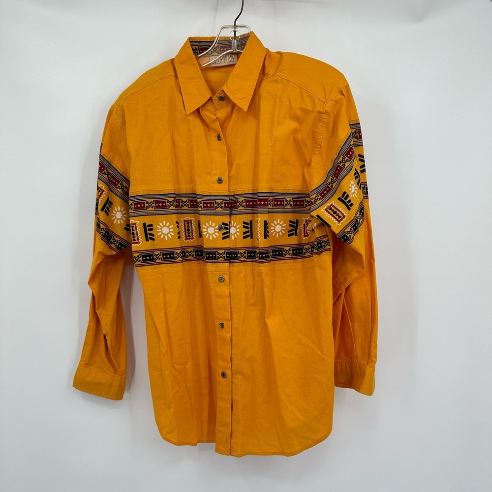 Womens Vintage Southwest Button Shirt Size L Western Tribal Boho Desert Retro
